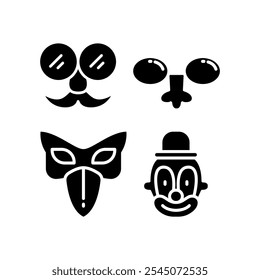 set of moustache with glasses glyph silhouette