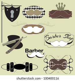 A set of moustache and other barber shop designs