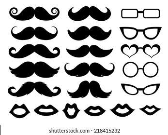 Set of moustaches, glasses and lips