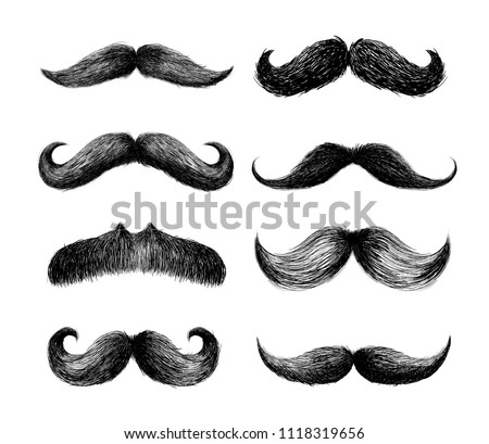 Set of moustaches. Hand drawn black mustache for barbershop or mustache carnival. Freehand drawing. Vector illustration. Isolated on white background Foto d'archivio © 