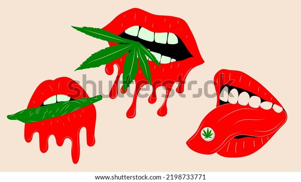 Set Mouth Cannabis Isolated On Background Stock Vector (Royalty Free ...