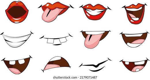 Set Mouth Expressions Teeth Tongue Lips Stock Vector (Royalty Free ...