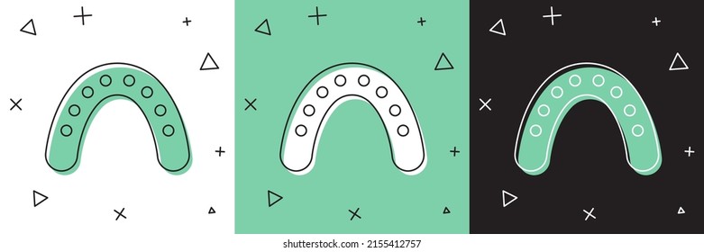 Set Mouth guard boxer icon isolated on white and green, black background.  Vector