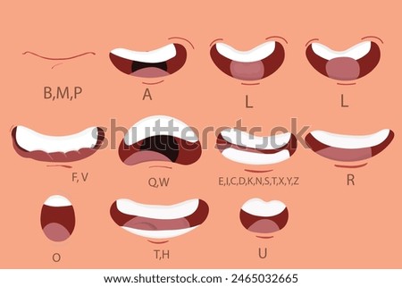 set of mouth and lips expression. Cartoon character talking mouth.
