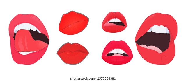Set of mouth or lips illustrations, various expressions, suitable for various creative and professional applications. isolated on white background