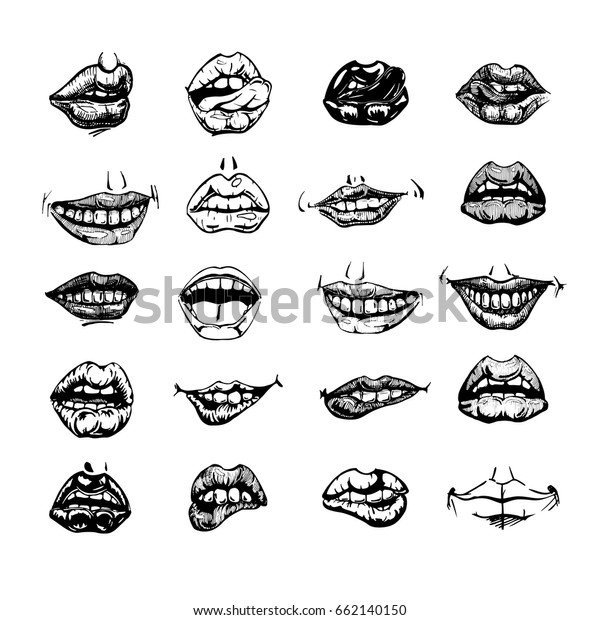 Set Mouth Smile Sexy Woman Lips Stock Vector (Royalty Free) 662140150 ...