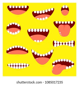 Set of mouths cartoon with different emotion. On yellow background. EPS8