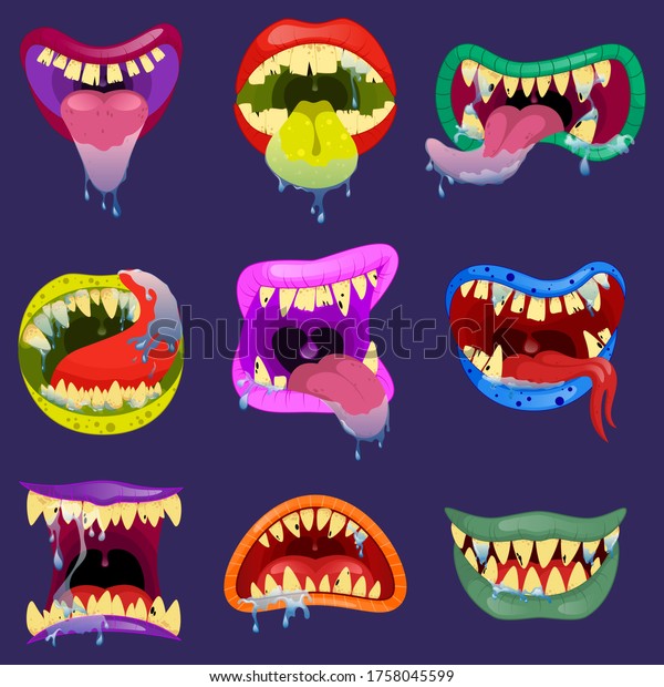 Set Mouths Monsters Monster Expression Funny Stock Vector (Royalty Free ...