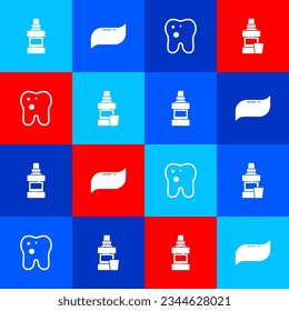 Set Mouthwash bottle, Toothpaste, with caries and  icon. Vector