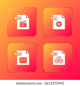 Set MOV file document, DLL, EML and 3DS icon. Vector