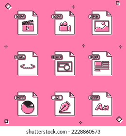 Legen Sie das MOV-Dateidokument, das JPG-, XML-, BMP-, PDF-, PPT- und AI-Symbol fest. Vektorgrafik