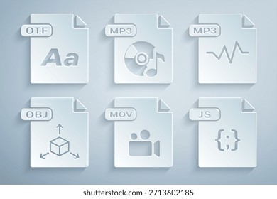Establezca el documento de archivo MOV, MP3, OBJ, JS e icono OTF. Vector