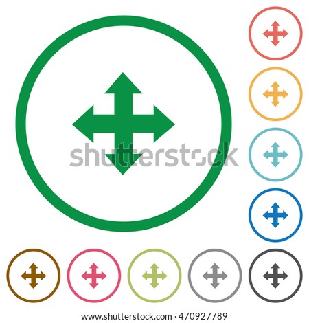 Set of Move arrows color round outlined flat icons on white background