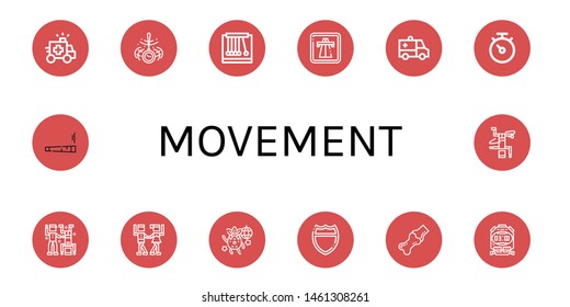 Set of movement icons such as Ambulance, Hypnosis, Pendulum, Highway, Stopwatch, Dance, Waltz, Dancing, Joint, Breakdance , movement