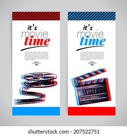 Set of movie banners. Cinema festival tickets with hand drawn sketch vector illustrations