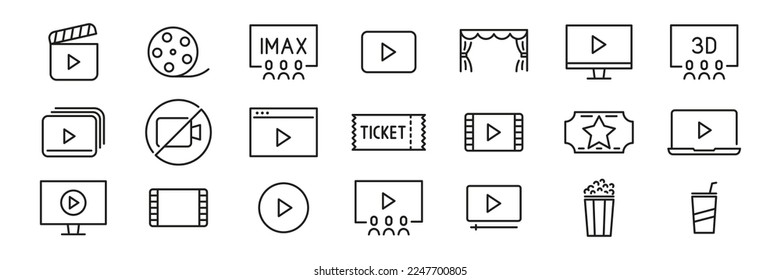 Set of movie cinema line icons