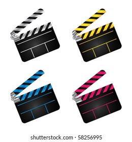 A set of movie clapper boards over white background