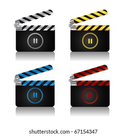 A set of movie clapper boards with pause icon for web