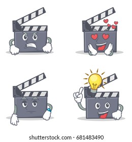 Set of movie clapper character. Angry love waiting idea