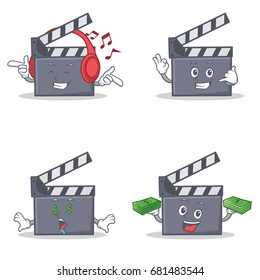 Set of movie clapper character with listening call me money eye