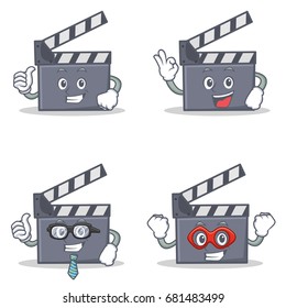 Set of movie clapper character with proud okay businessman hero
