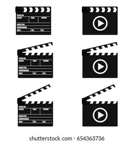 Set of movie clapperboard. Clapperboard icon. Movie production sign. Video movie clapper equipment. Filmmaking device. Isolated on background. Vector illustration, eps 10