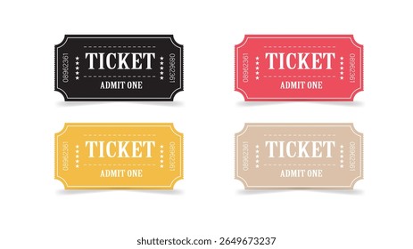 Set of movie colored ticket .Tickets for cinema, movie, circus, carnival, film, festival.Retro ticket design template. 