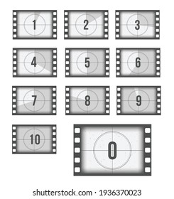 Set Movie Countdown Isolated On White Background. Vintage Silent Old Film Concept. Vector Stock