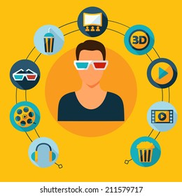 Set of movie design elements and cinema icons