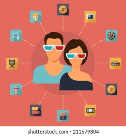 Set of movie design elements and cinema icons