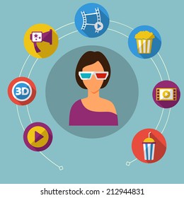 Set of movie design elements and cinema icons