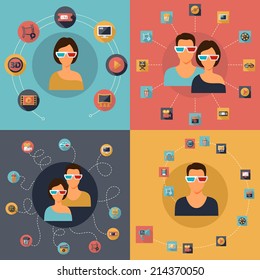 Set of movie design elements and cinema icons