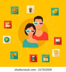 Set of movie design elements and cinema icons