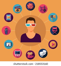 Set of movie design elements and cinema icons