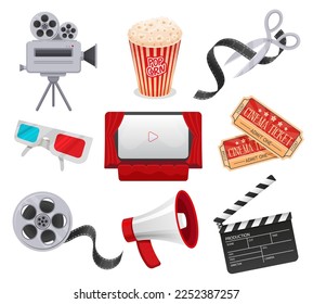 Set of movie design elements and cinema icon