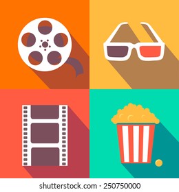 Set of movie design elements and cinema icons in flat style