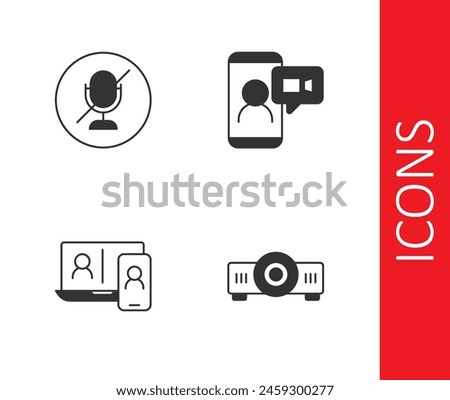 Set Movie, film, media projector, Mute microphone, Video chat conference and  icon. Vector