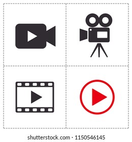 Set Film flach Symbol Vektorgrafik-Stil. Filmaufnahmen, Live-Stream, Videokamera-Icon für Webdesign.