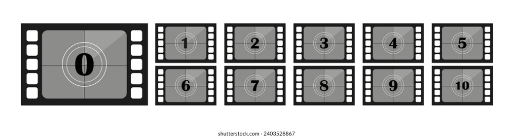 Juego de marcos de película de 0 a 10 líneas de icono. Película, filmación, preparación, edición, cine, director. Iconos vectores para empresas y publicidad