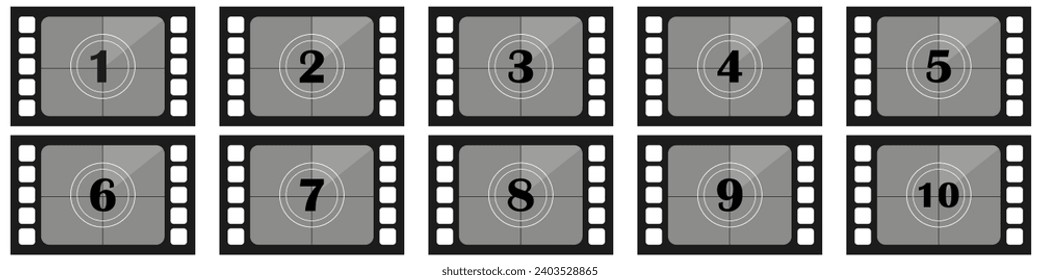 Set of movie frames from 1 to 10 line icon. Film, footage, filming, preparation, editing, film, cinema, director. Vector icons for business and advertising