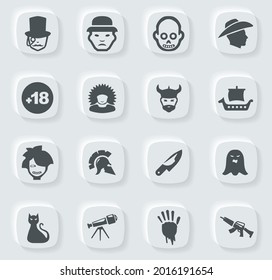 Set of movie genres black icons isolated on white. Vector illustration