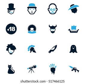 Set of movie genres black icons isolated on white. Vector illustration