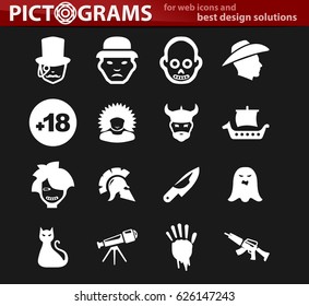 Set of movie genres black icons isolated on white. Vector illustration