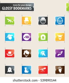 Set of movie genres icons for your design glossy bookmarks
