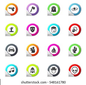 Set of movie genres pointer on the color icons for your design