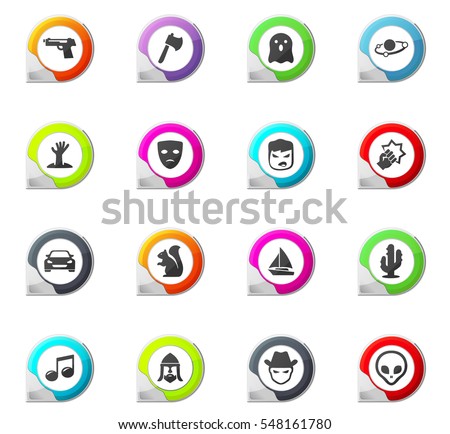Set of movie genres pointer on the color icons for your design