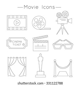 Set of Movie Icons, thin line style vector.