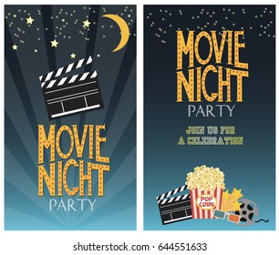 Set Of Movie Party Invitation Or Greeting Cards. Vector Illustration