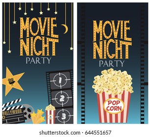 Set Of Movie Party Invitation Or Greeting Cards. Vector Illustration