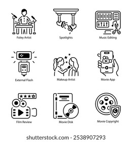 Set of Movie Production Line Style Icons 
